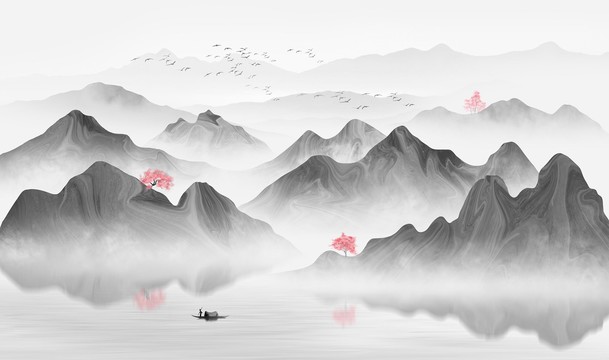 水墨抽象意境山水畫