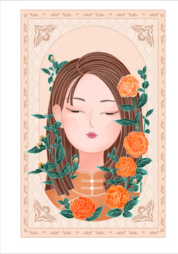 山茶花化妝品國風(fēng)女子包裝插畫