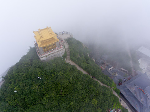 航拍河南栾川老君山金顶建筑群