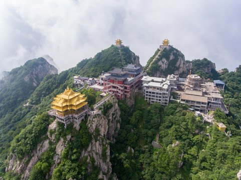 航拍河南栾川老君山金顶建筑群