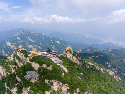 航拍河南栾川老君山金顶建筑群