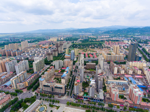 航拍河南三门峡灵宝市城区风光