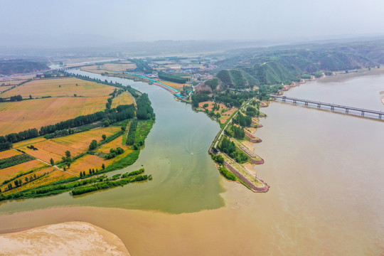 航拍河南巩义河洛汇流景区