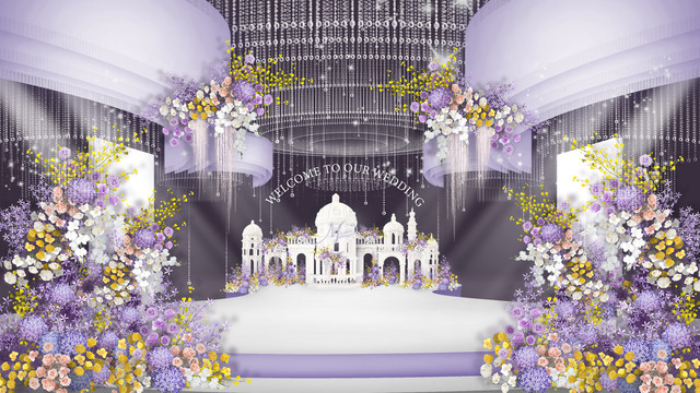 紫色油画风城堡婚礼效果图