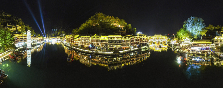 凤凰古城夜景全景图航拍