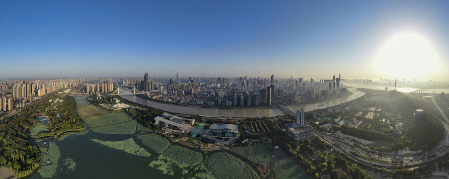 武汉城市清晨全景图航拍