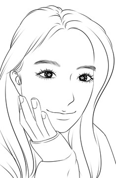 女生托下巴簡(jiǎn)筆畫黑白頭像