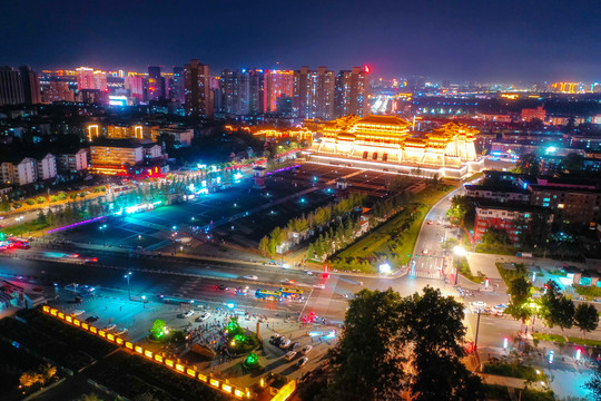 航拍隋唐洛阳城应天门遗址夜景