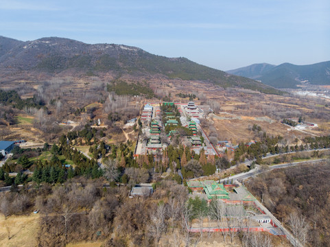 航拍河南郑州登封嵩山少林寺