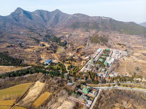 航拍河南郑州登封嵩山少林寺