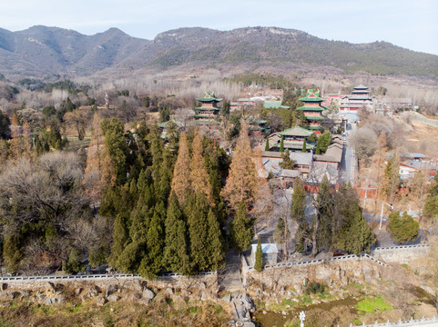 航拍河南郑州登封嵩山少林寺