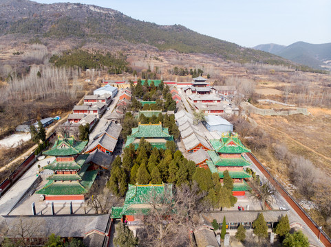 航拍河南郑州登封嵩山少林寺