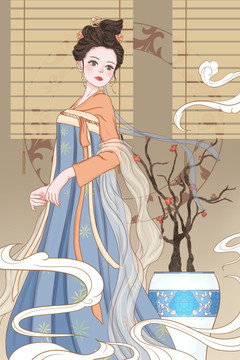 手繪古風漢服人物元素插畫