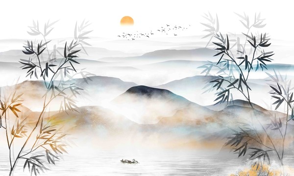 水墨竹子山水畫
