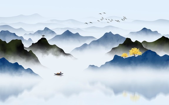 水墨山水背景墻