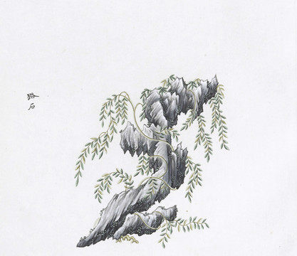 路石中草藥國畫素材插畫國畫