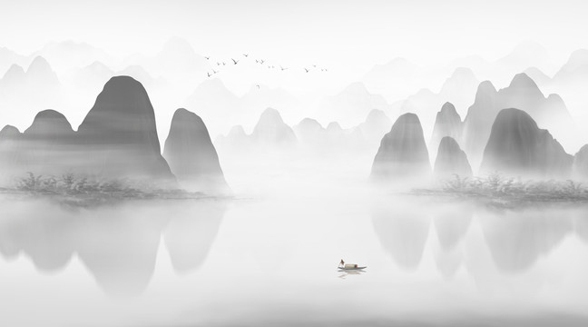 水墨漓江山水畫