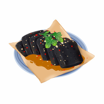 一盤臭豆腐小吃插畫元素