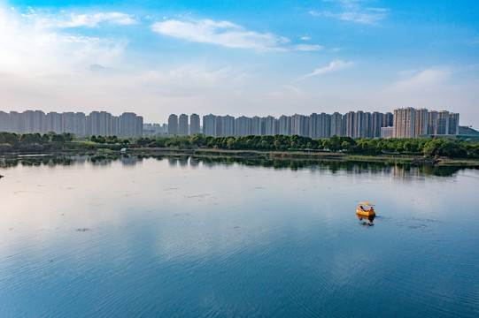 航拍湖南长沙洋湖湿地公园素材