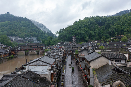 航拍湖南湘西凤凰古城素材