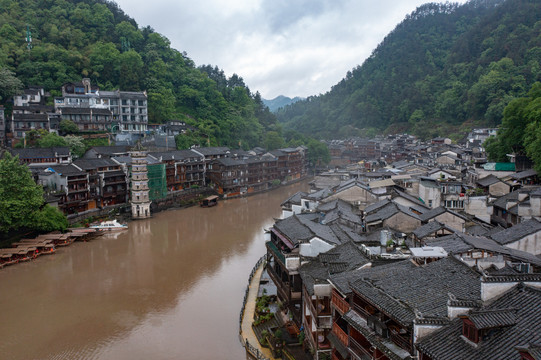 航拍湖南湘西凤凰古城素材