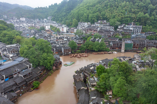 航拍湖南湘西凤凰古城素材