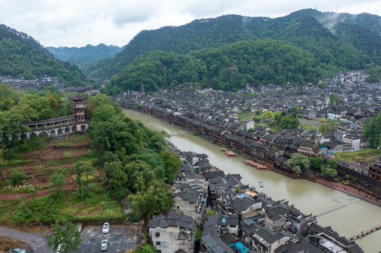 航拍湖南湘西凤凰古城素材