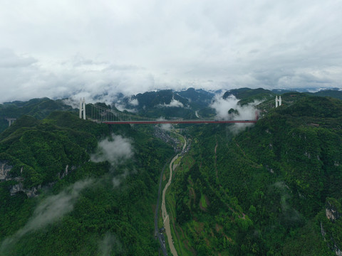 航拍湖南湘西矮寨特大桥素材