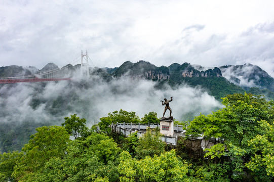 航拍湖南湘西矮寨特大桥素材