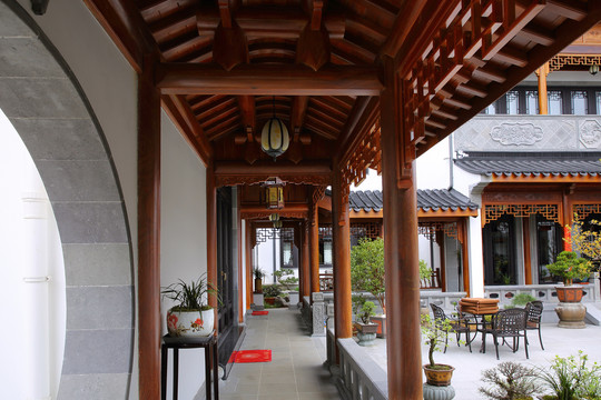 中式庭院装修花园长廊中式别墅
