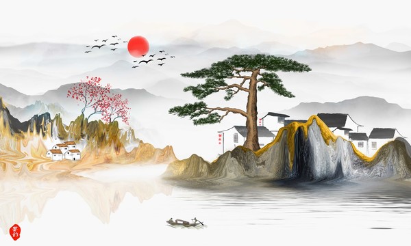 抽象水墨山水画