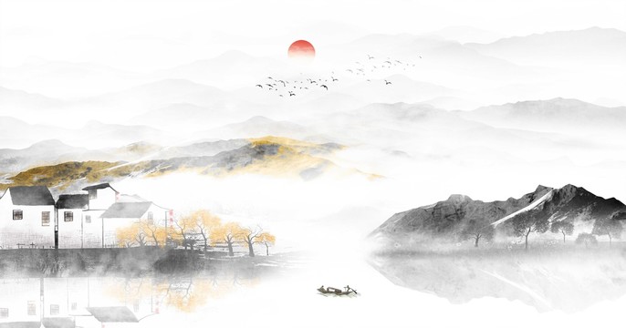 意境水墨山水畫