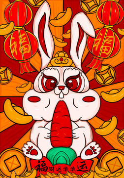 國潮兔子插畫