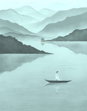 國(guó)風(fēng)山水人物屈原圖