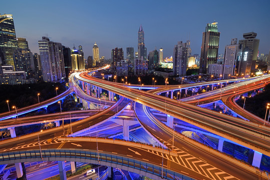 上海延安立交城市风光夜景