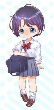 插畫學(xué)生服女孩