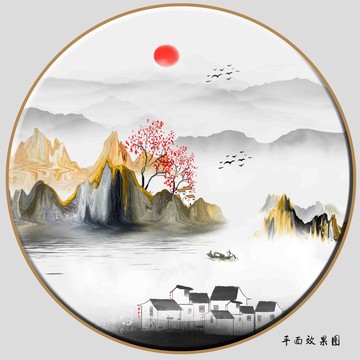 圆形禅意山水装饰画