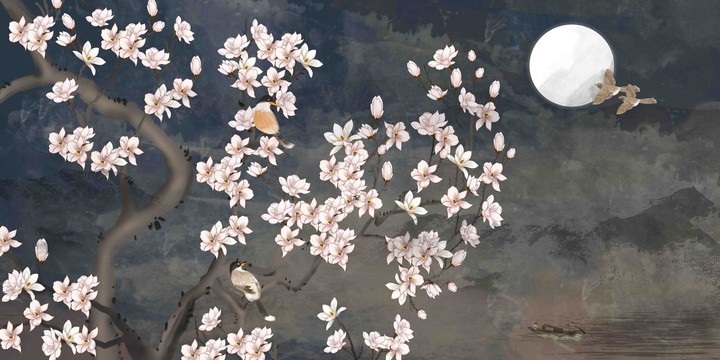 新中式玉蘭花古典插畫