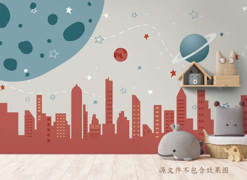 現(xiàn)代簡(jiǎn)約卡通太空背景墻