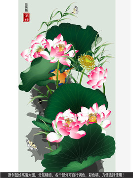 蓮花朵朵工筆畫