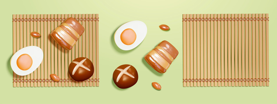 中國傳統(tǒng)粽子食材靜置在竹簾上
