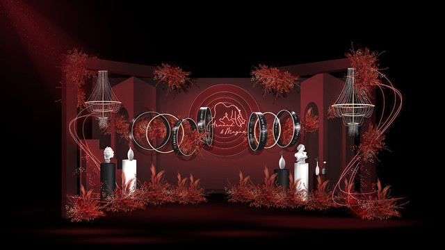 酒紅色婚禮迎賓區(qū)