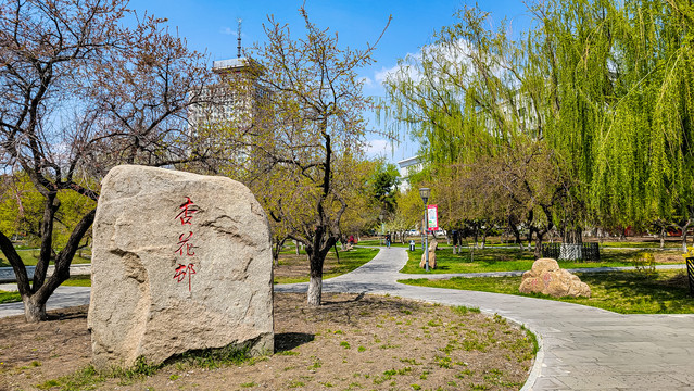 中国长春杏花村公园春季风景