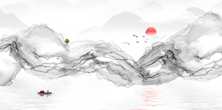 水墨線條山水畫