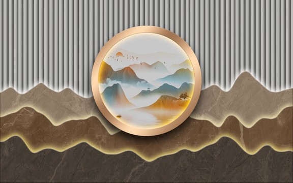輕奢大理石山水立體背景墻