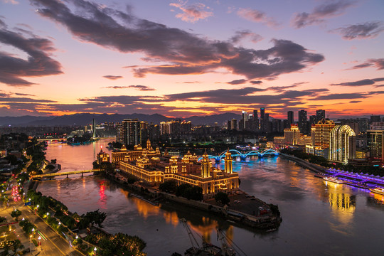 福建福州中洲岛火烧云城市夜景