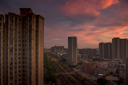 厦门城市黄昏日落