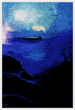 海边夜景抽象装饰画