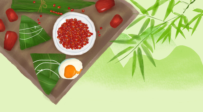 端午節(jié)節(jié)氣美食插畫