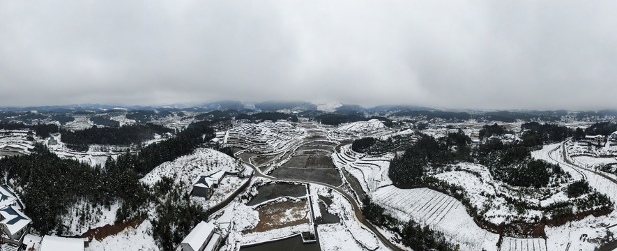 乡村田园冬天雪景航拍